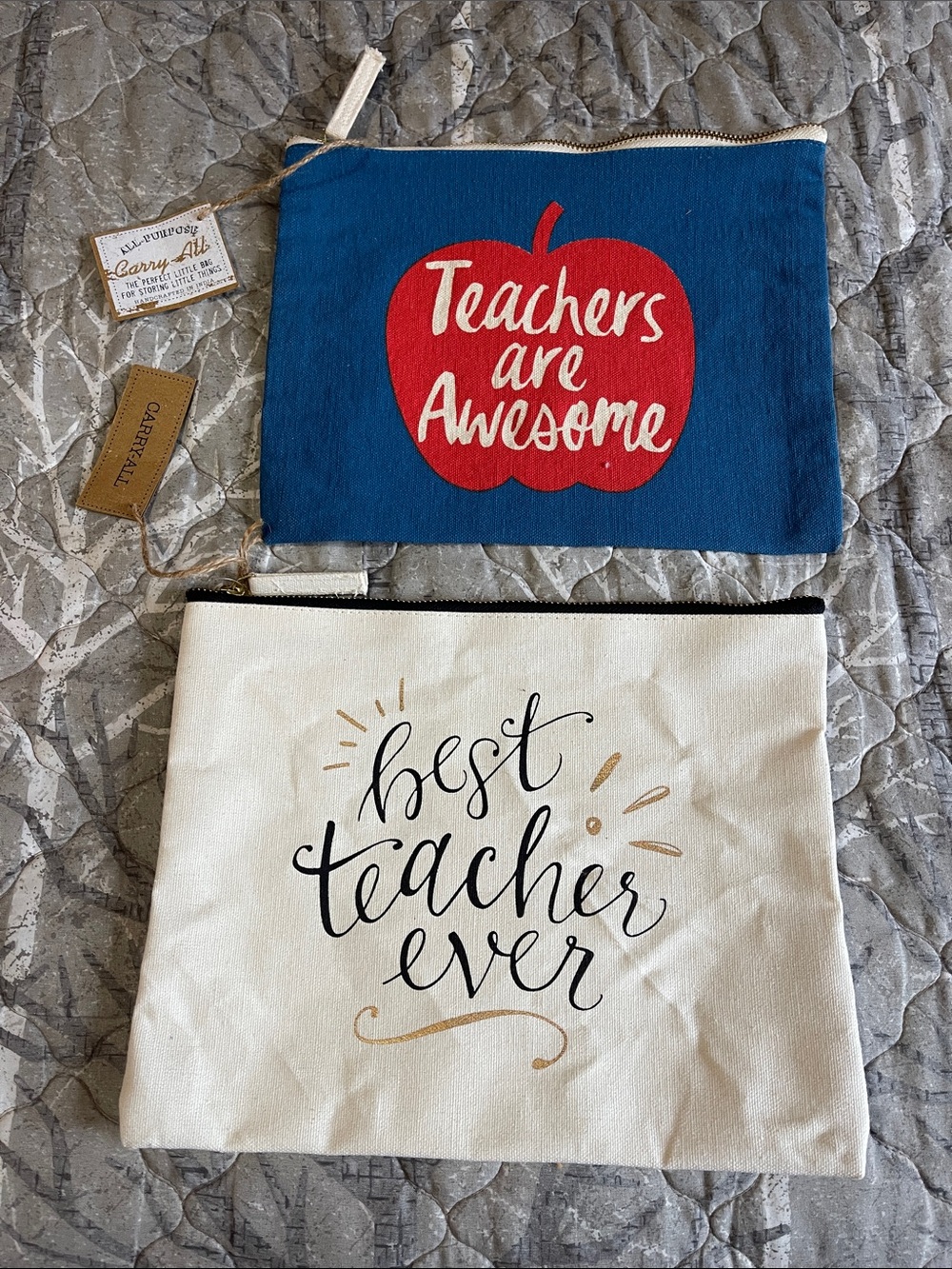Teachers Are Awesome & Best Teacher Ever Canvas Pouches - Set of 2